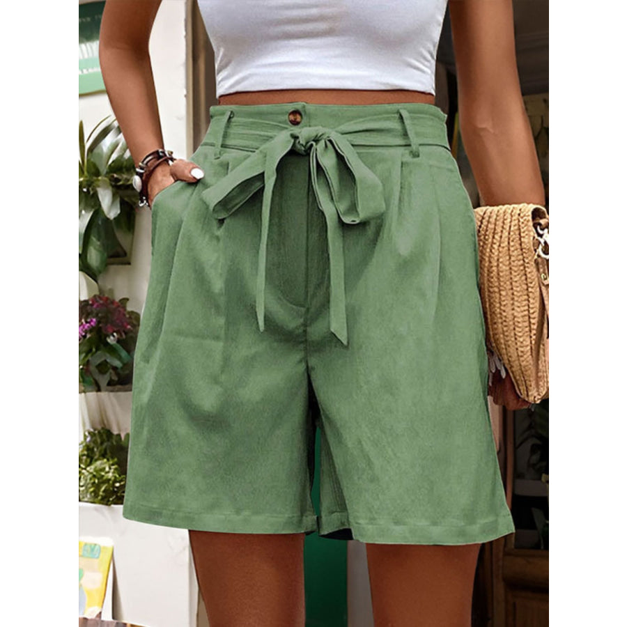 Tied High Waist Shorts with Pockets Apparel and Accessories