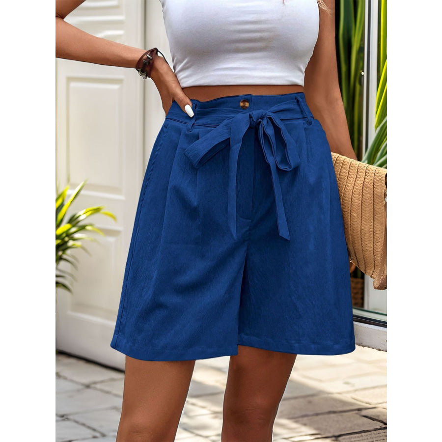 Tied High Waist Shorts with Pockets Apparel and Accessories