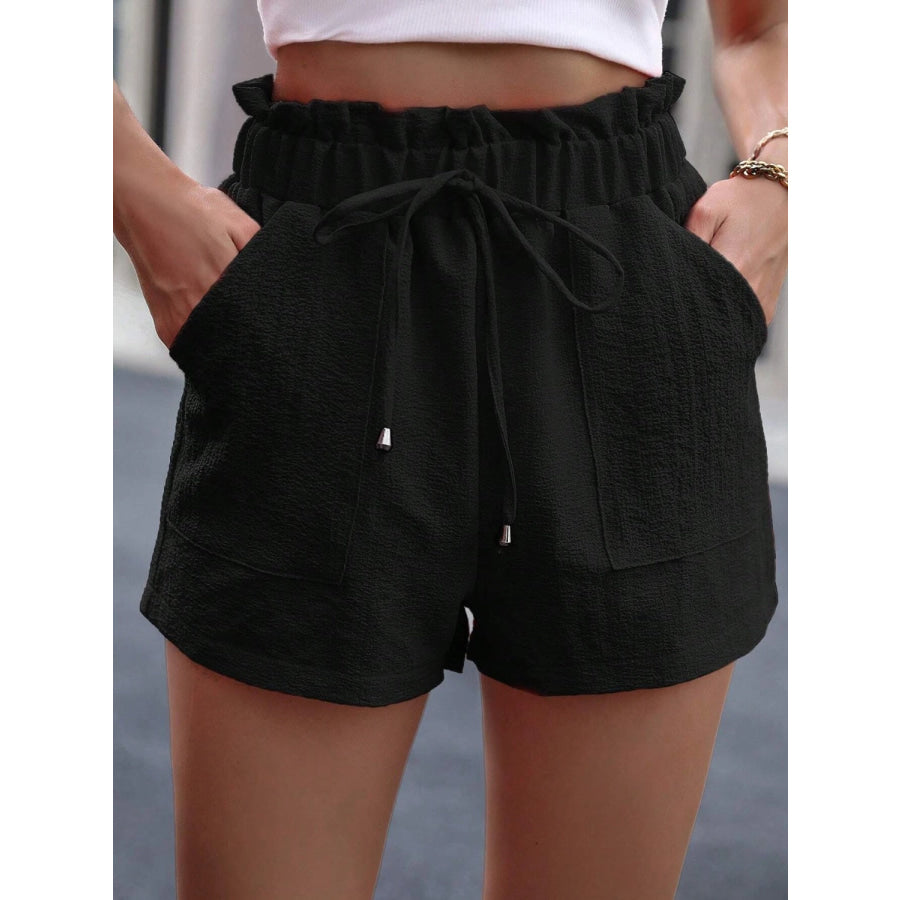 Tied High Waist Shorts with Pockets Black / S Apparel and Accessories