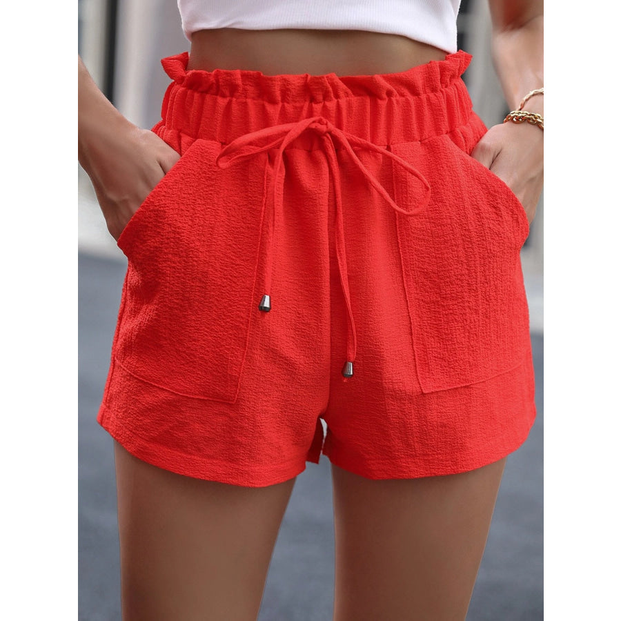 Tied High Waist Shorts with Pockets Red Orange / S Apparel and Accessories