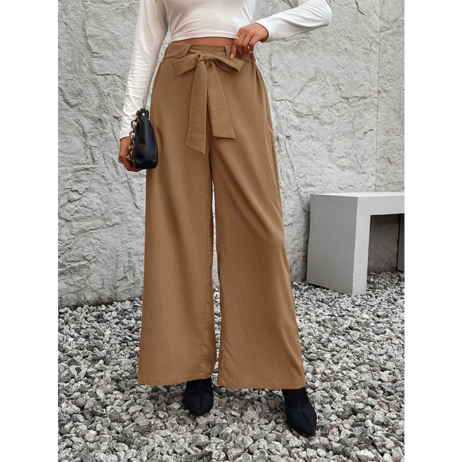 Tied High Waist Wide Leg Pants Apparel and Accessories