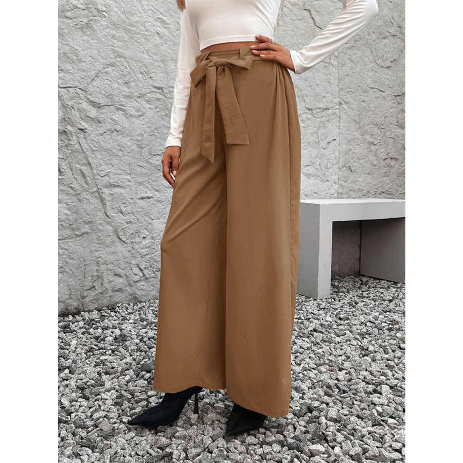 Tied High Waist Wide Leg Pants Apparel and Accessories