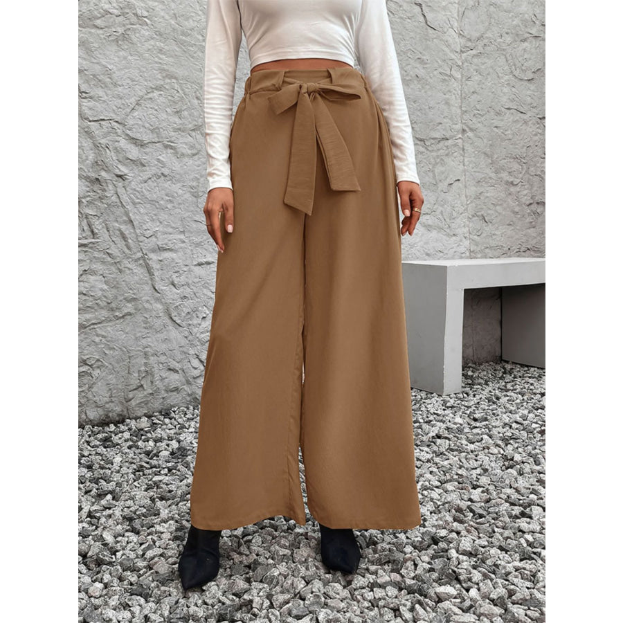 Tied High Waist Wide Leg Pants Apparel and Accessories