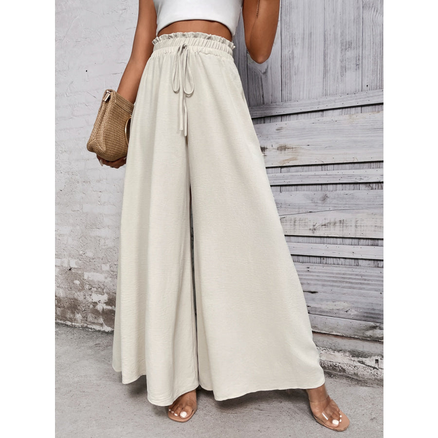 Tied High Waist Wide Leg Pants Beige / S Apparel and Accessories