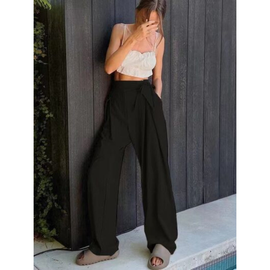 Tied High Waist Wide Leg Pants Black / S Clothing