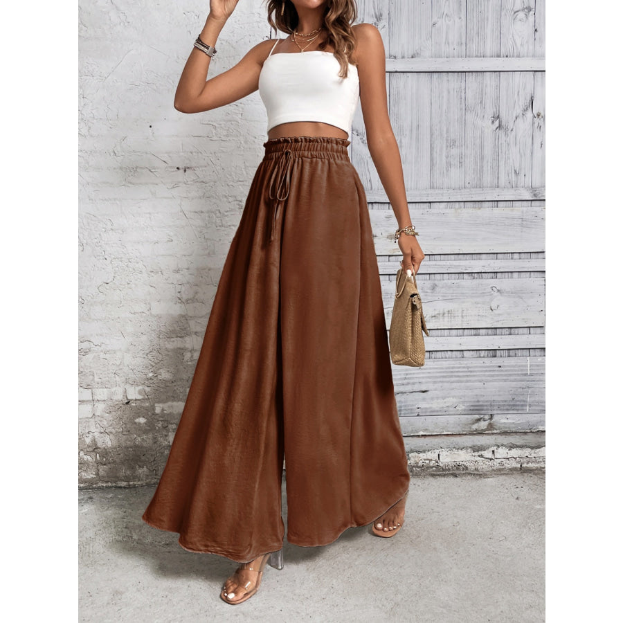 Tied High Waist Wide Leg Pants Brown / S Apparel and Accessories