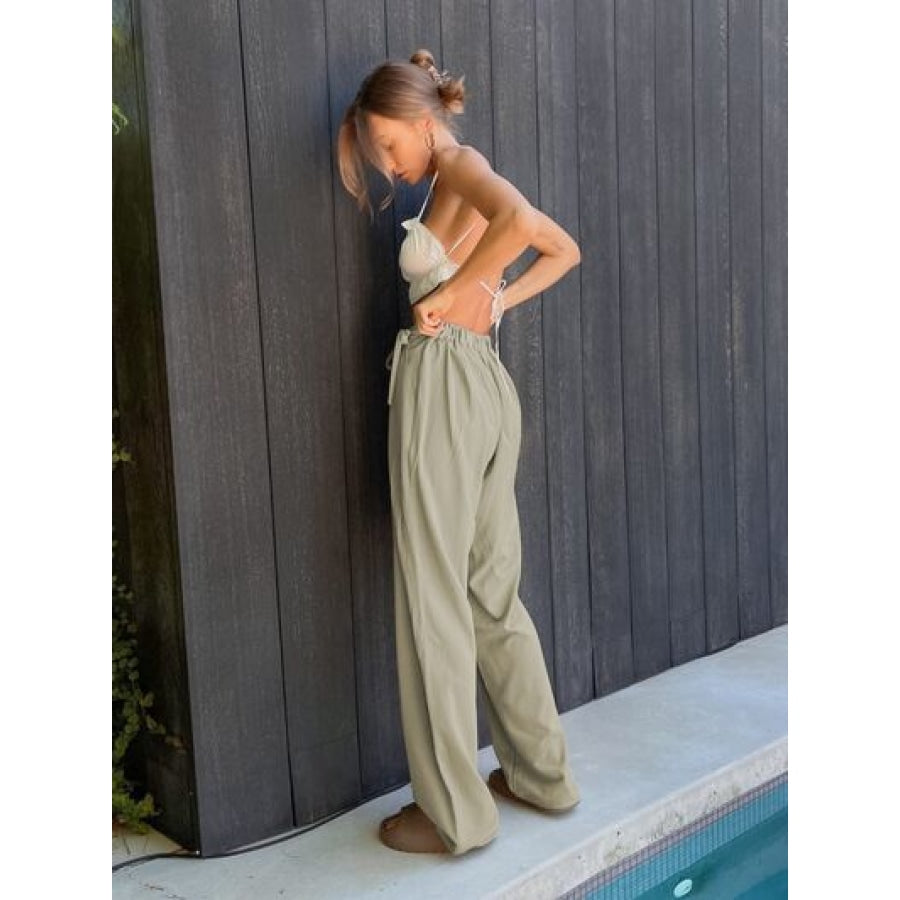 Tied High Waist Wide Leg Pants Sage / S Clothing