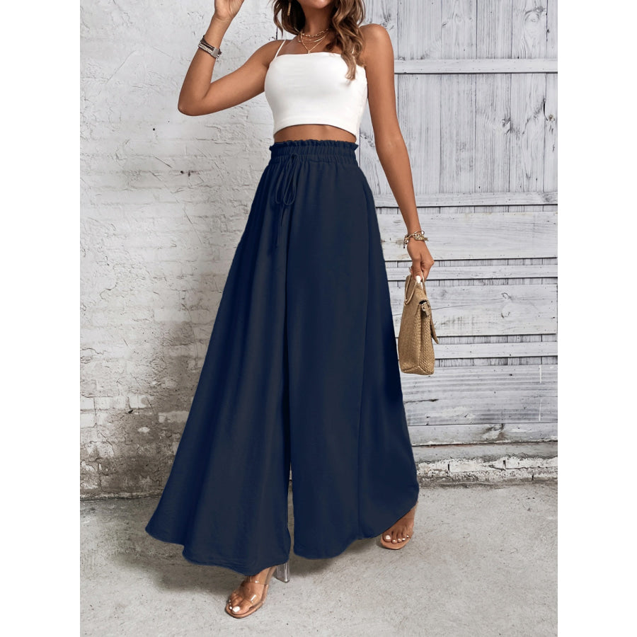 Tied High Waist Wide Leg Pants Dark Blue / S Apparel and Accessories