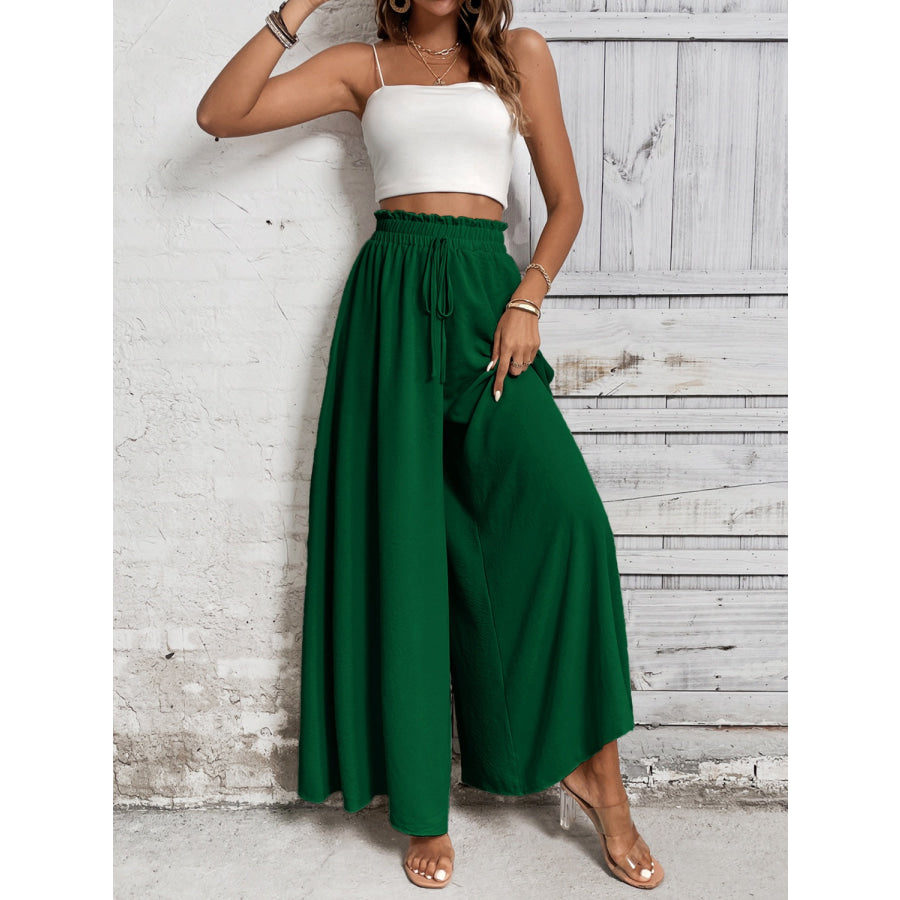 Tied High Waist Wide Leg Pants Dark Green / S Apparel and Accessories