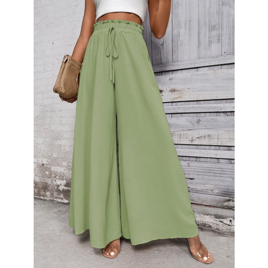 Tied High Waist Wide Leg Pants Light Green / S Apparel and Accessories