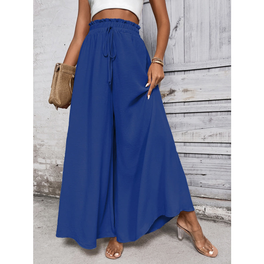 Tied High Waist Wide Leg Pants Royal Blue / S Apparel and Accessories