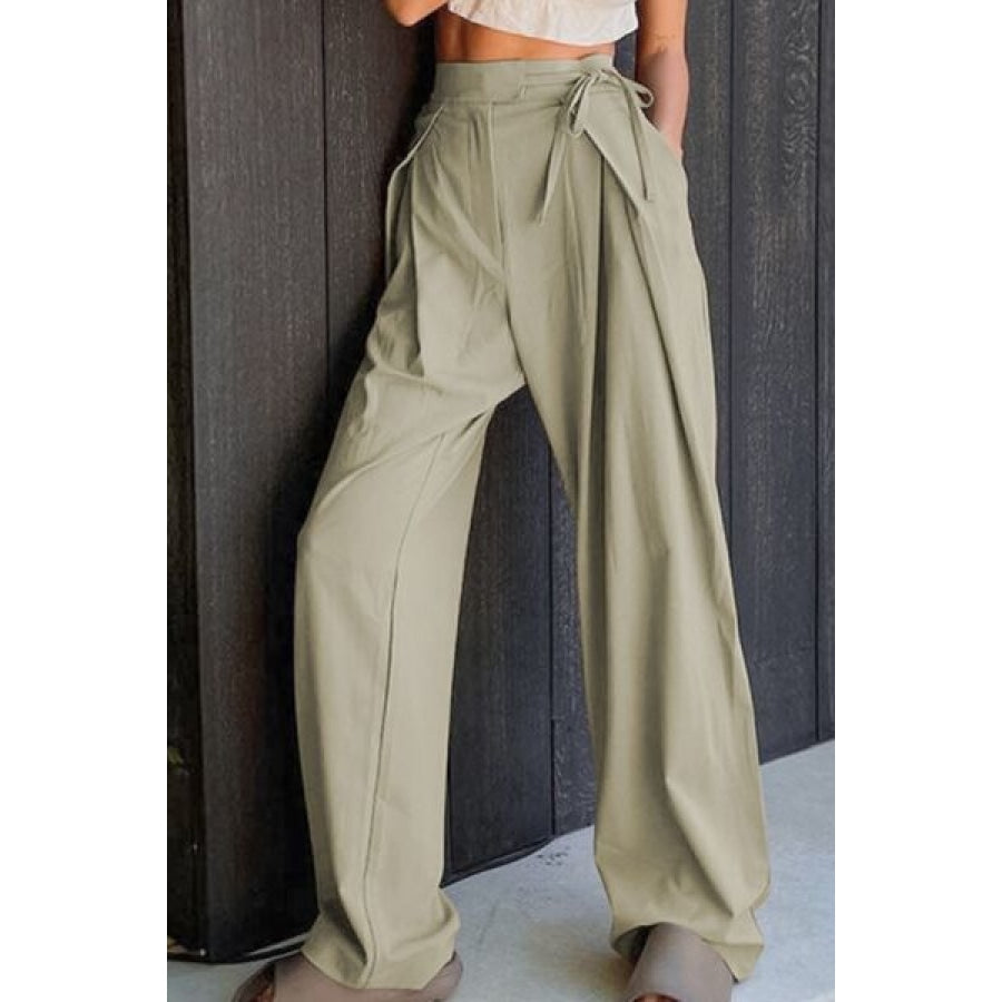 Tied High Waist Wide Leg Pants Sage / S Clothing