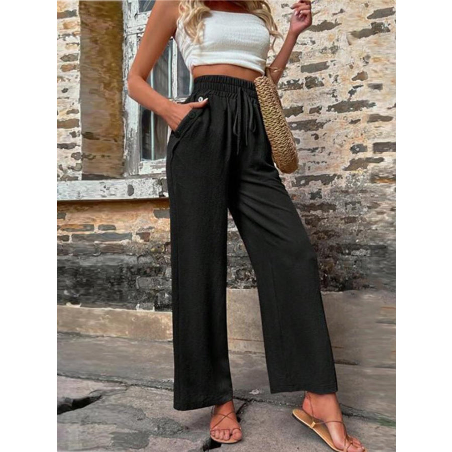 Tied High Waist Wide Leg Pants with Pockets Apparel and Accessories