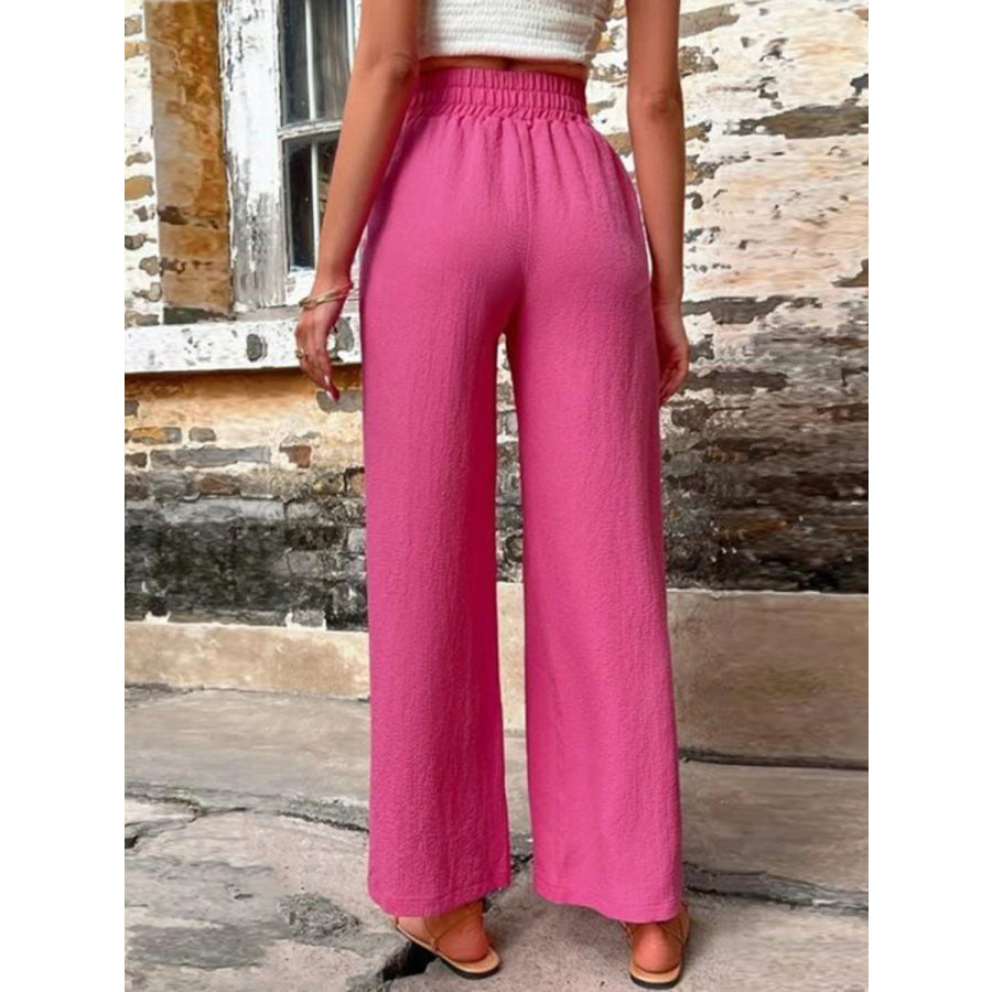 Tied High Waist Wide Leg Pants with Pockets Apparel and Accessories