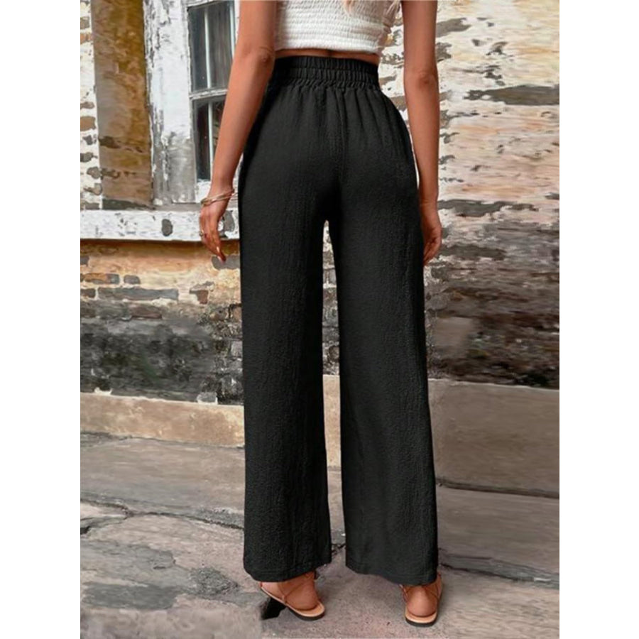 Tied High Waist Wide Leg Pants with Pockets Apparel and Accessories