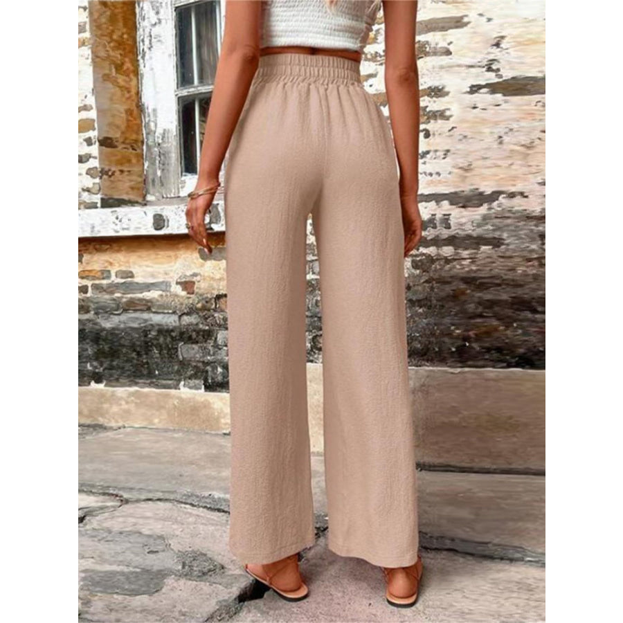 Tied High Waist Wide Leg Pants with Pockets Apparel and Accessories