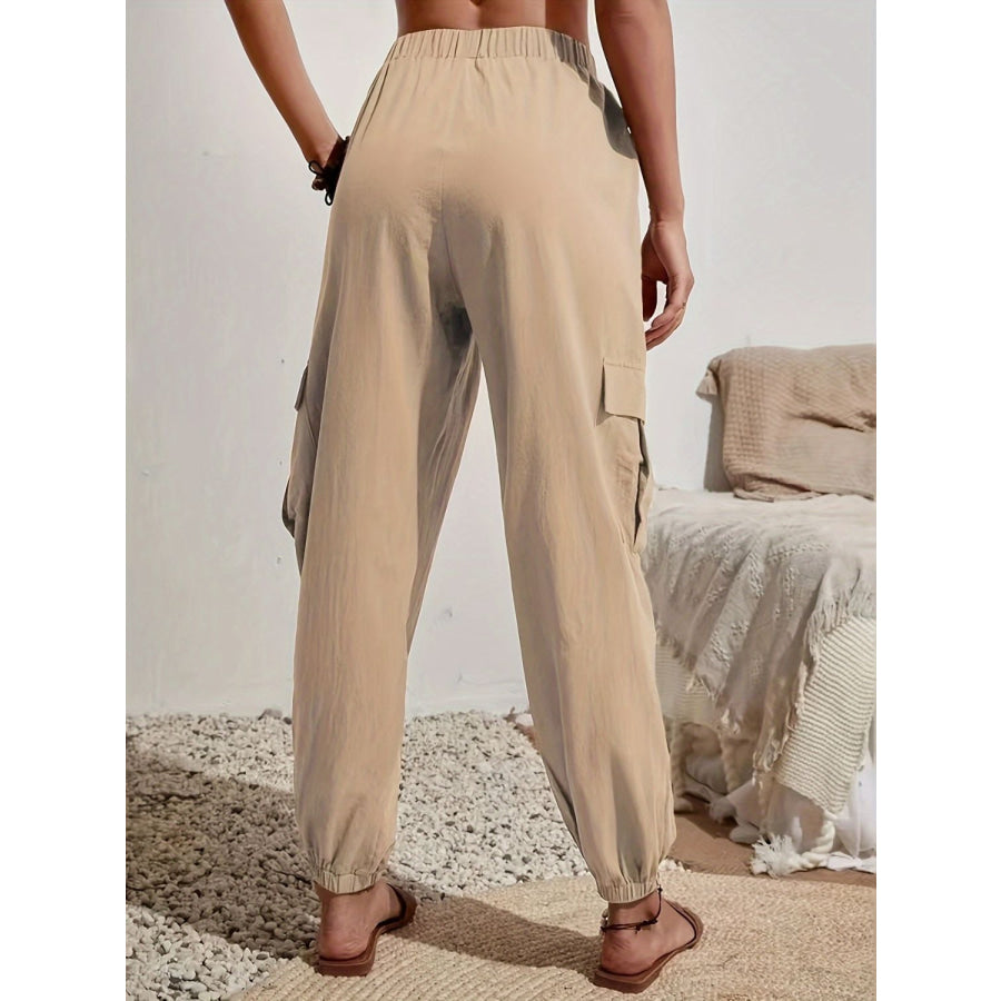 Tied Joggers with Pockets Tan / S Apparel and Accessories