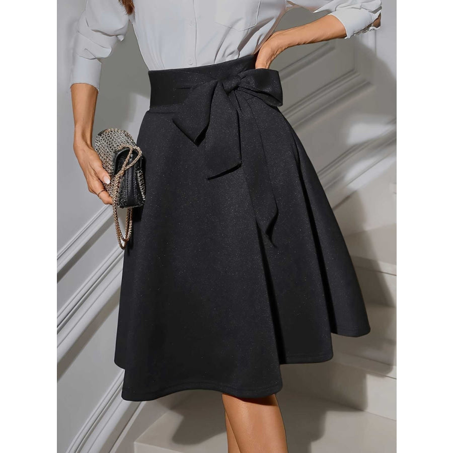 Tied Knee Length Skirt Black / S Apparel and Accessories