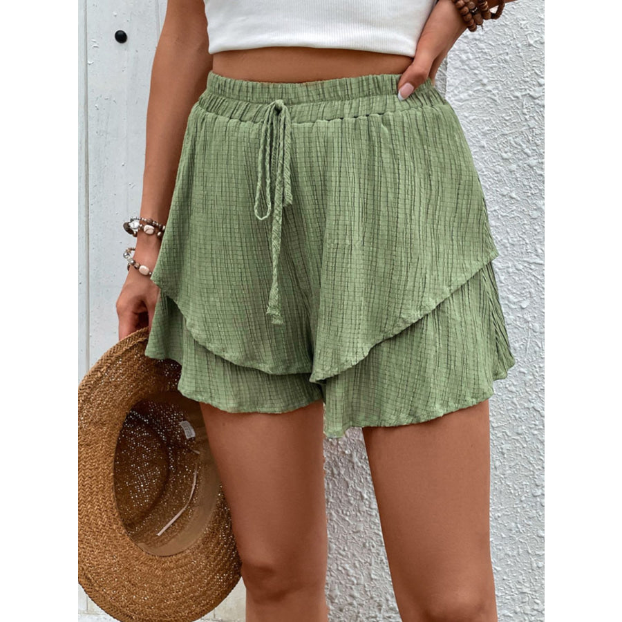 Tied Layered High Waist Shorts Apparel and Accessories