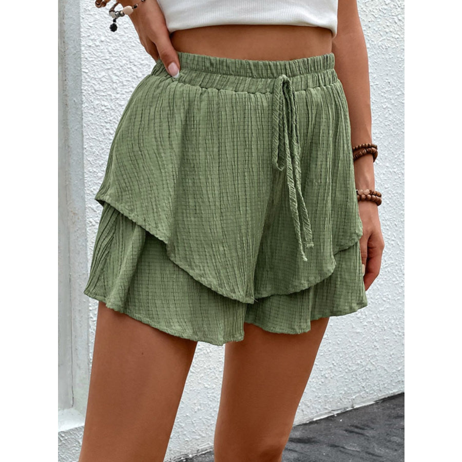 Tied Layered High Waist Shorts Apparel and Accessories