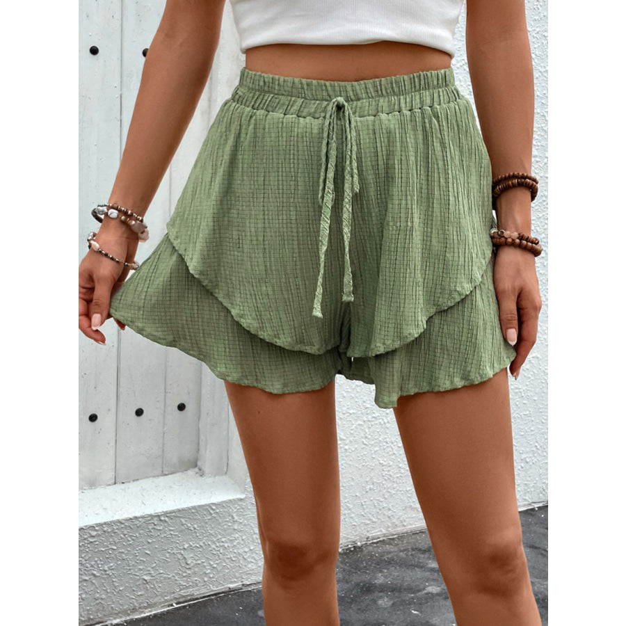 Tied Layered High Waist Shorts Apparel and Accessories