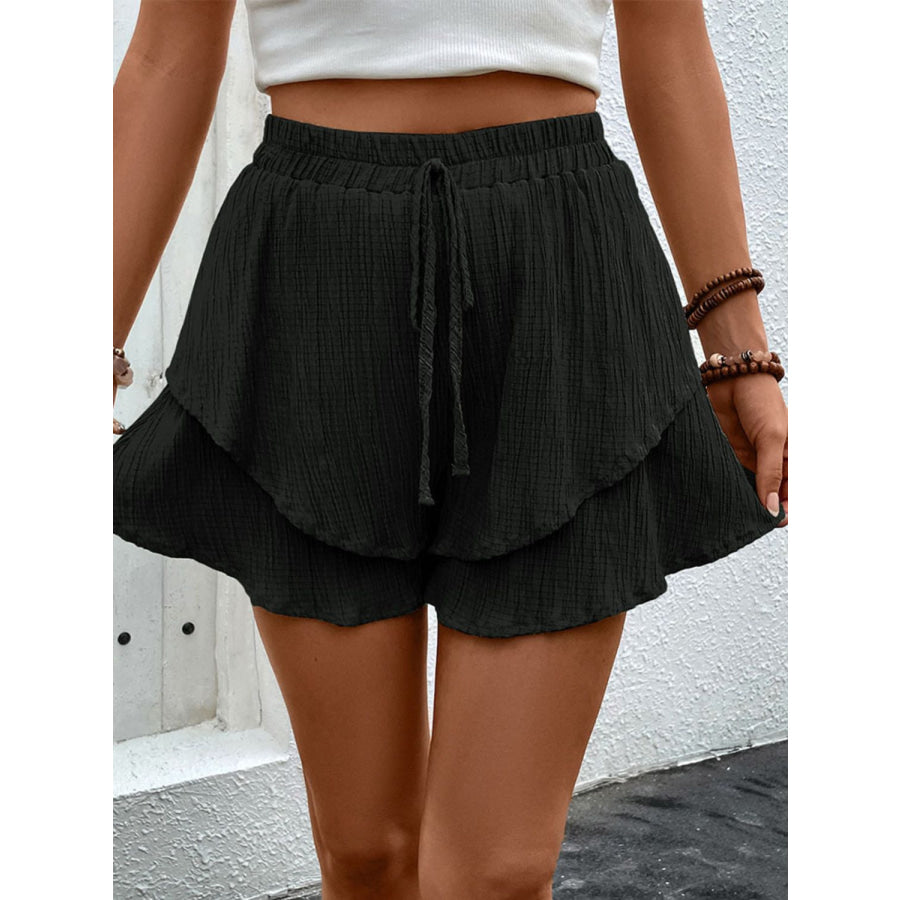 Tied Layered High Waist Shorts Black / S Apparel and Accessories