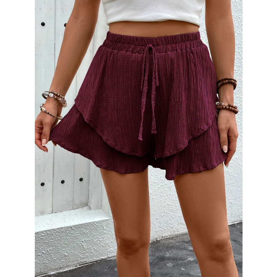 Tied Layered High Waist Shorts Burgundy / S Apparel and Accessories