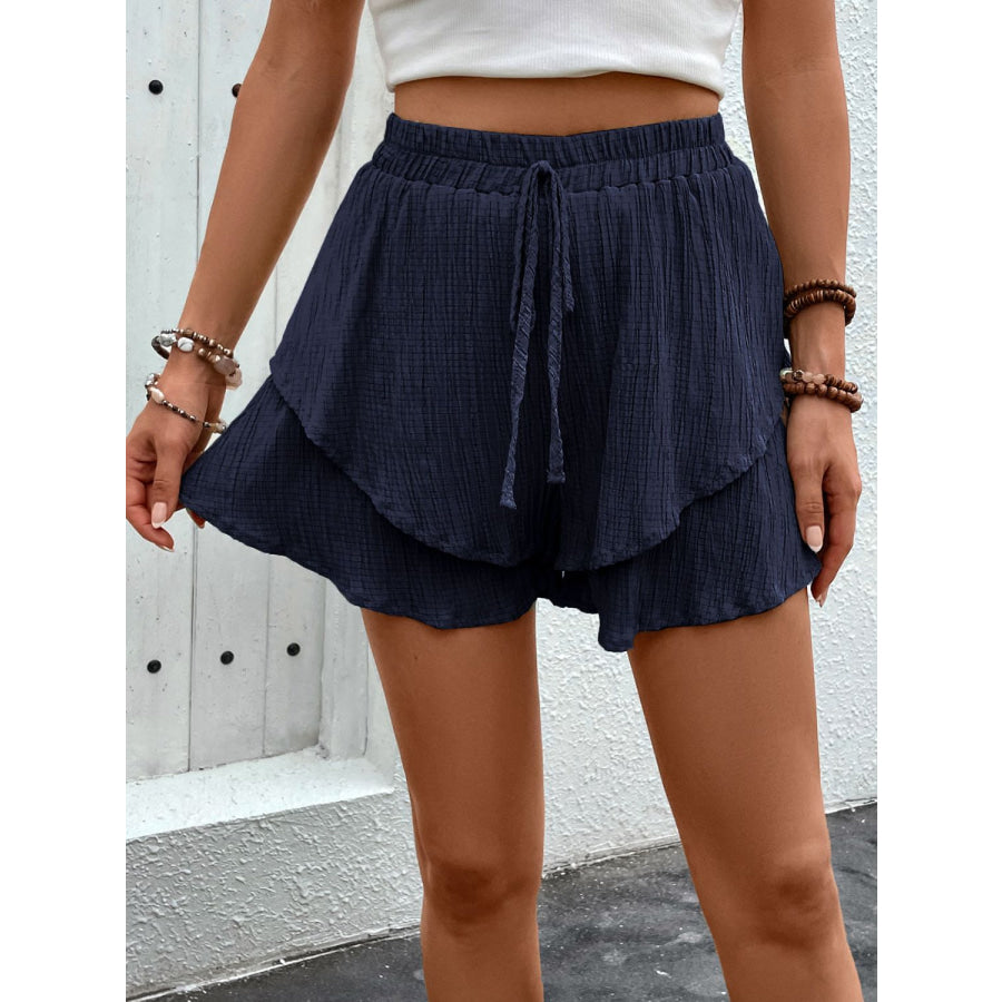 Tied Layered High Waist Shorts Dark Blue / S Apparel and Accessories