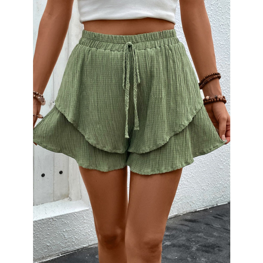 Tied Layered High Waist Shorts Matcha Green / S Apparel and Accessories