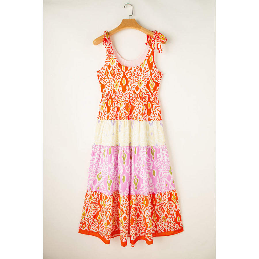 Tied Leopard Scoop Neck Sleeveless Midi Dress Orange / S Apparel and Accessories