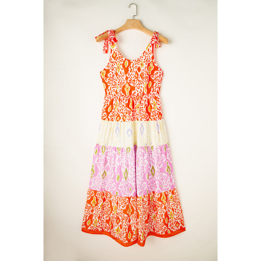 Tied Leopard Scoop Neck Sleeveless Midi Dress Orange / S Apparel and Accessories