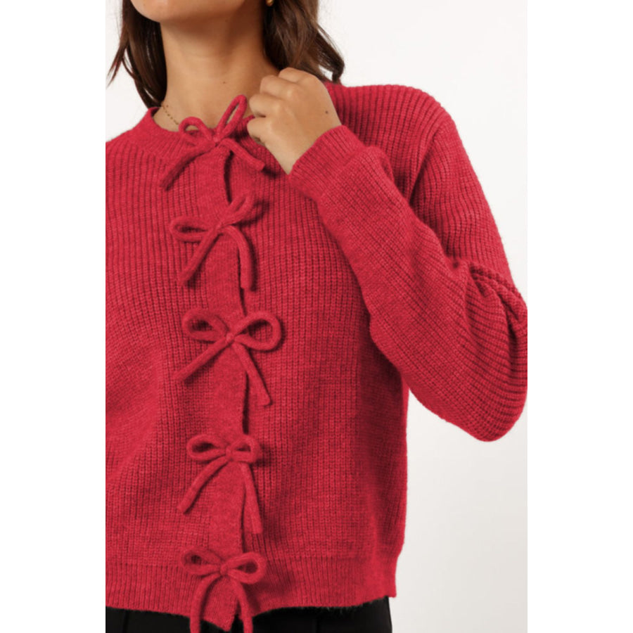 Tied Long Sleeve Cardigan Deep Red / S Apparel and Accessories