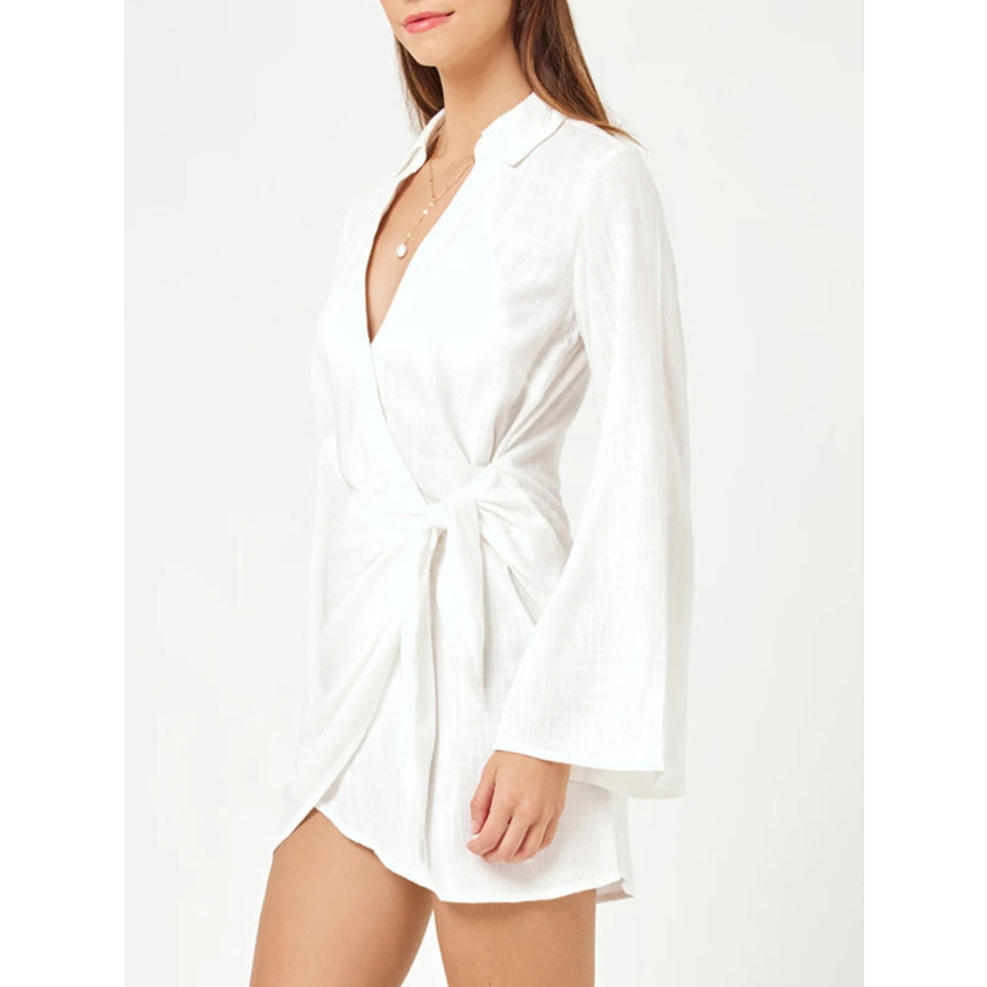 Tied Long Sleeve Cover Up Dress Apparel and Accessories