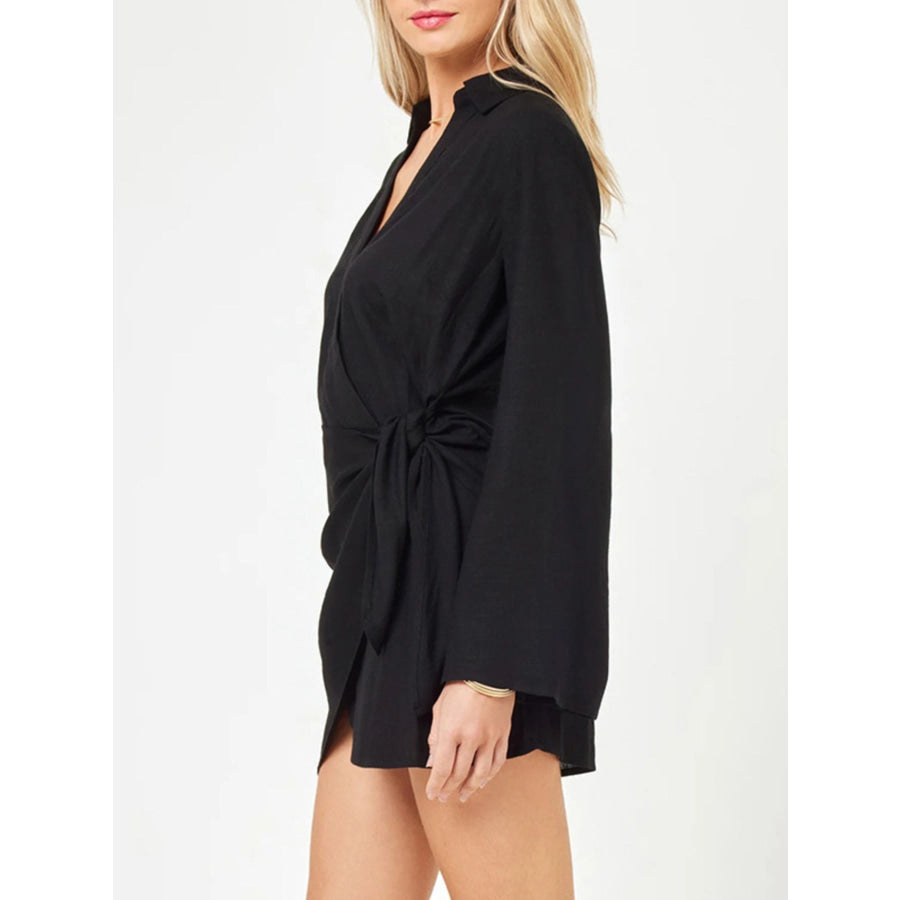 Tied Long Sleeve Cover Up Dress Apparel and Accessories