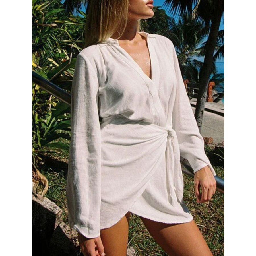 Tied Long Sleeve Cover Up Dress Apparel and Accessories