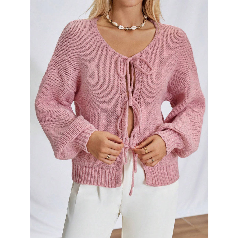 Tied Long Sleeve Dropped Shoulder Cardigan Apparel and Accessories