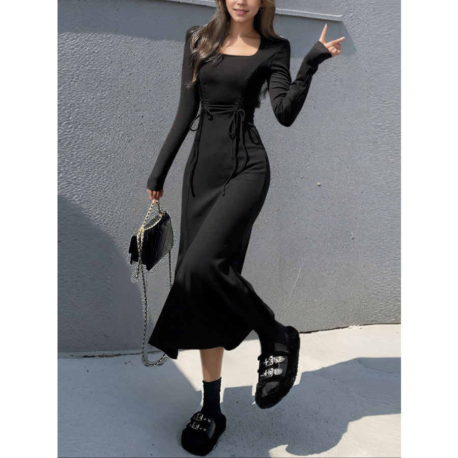 Tied Long Sleeve Midi Dress Black / M Apparel and Accessories