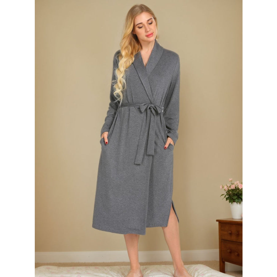 Tied Lounge Nightgown with Pockets Gray / S Apparel and Accessories