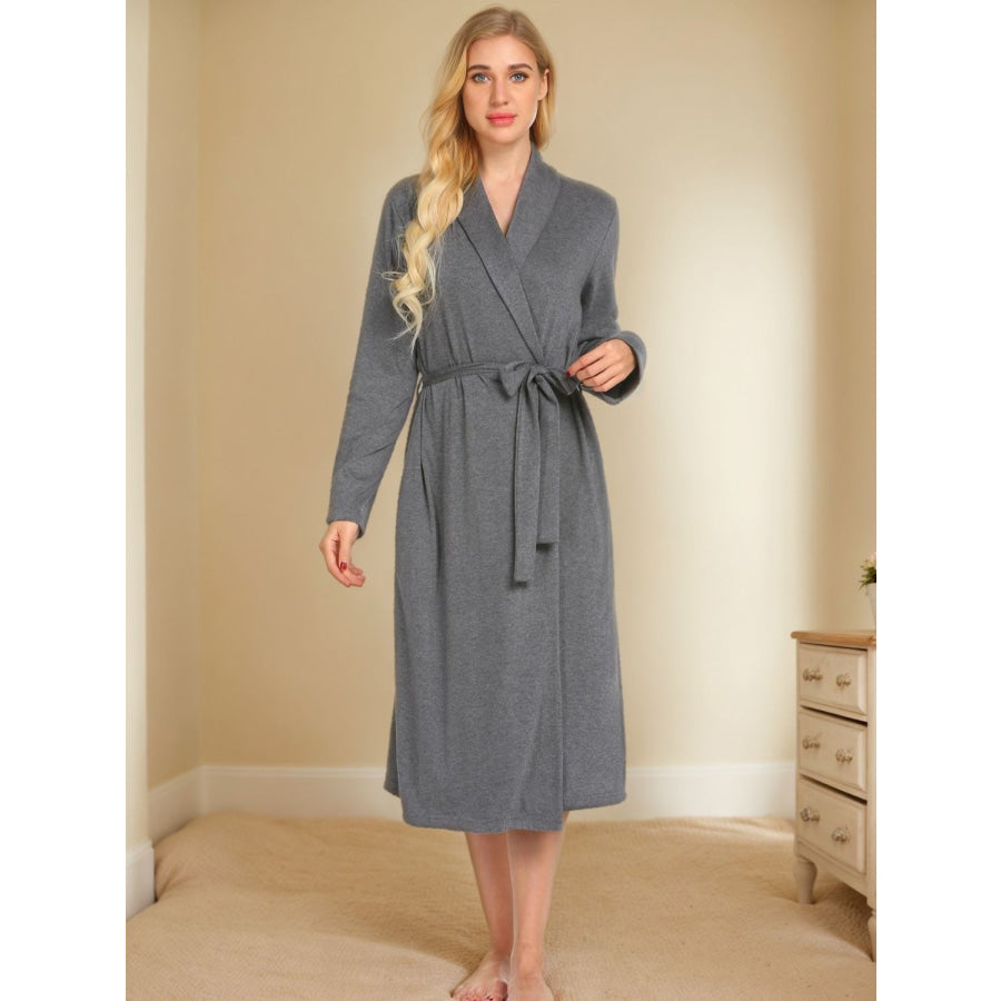 Tied Lounge Nightgown with Pockets Gray / S Apparel and Accessories