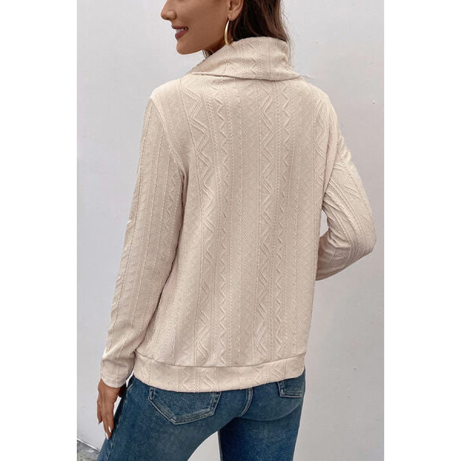 Tied Mock Neck Long Sleeve Knit Top Clothing