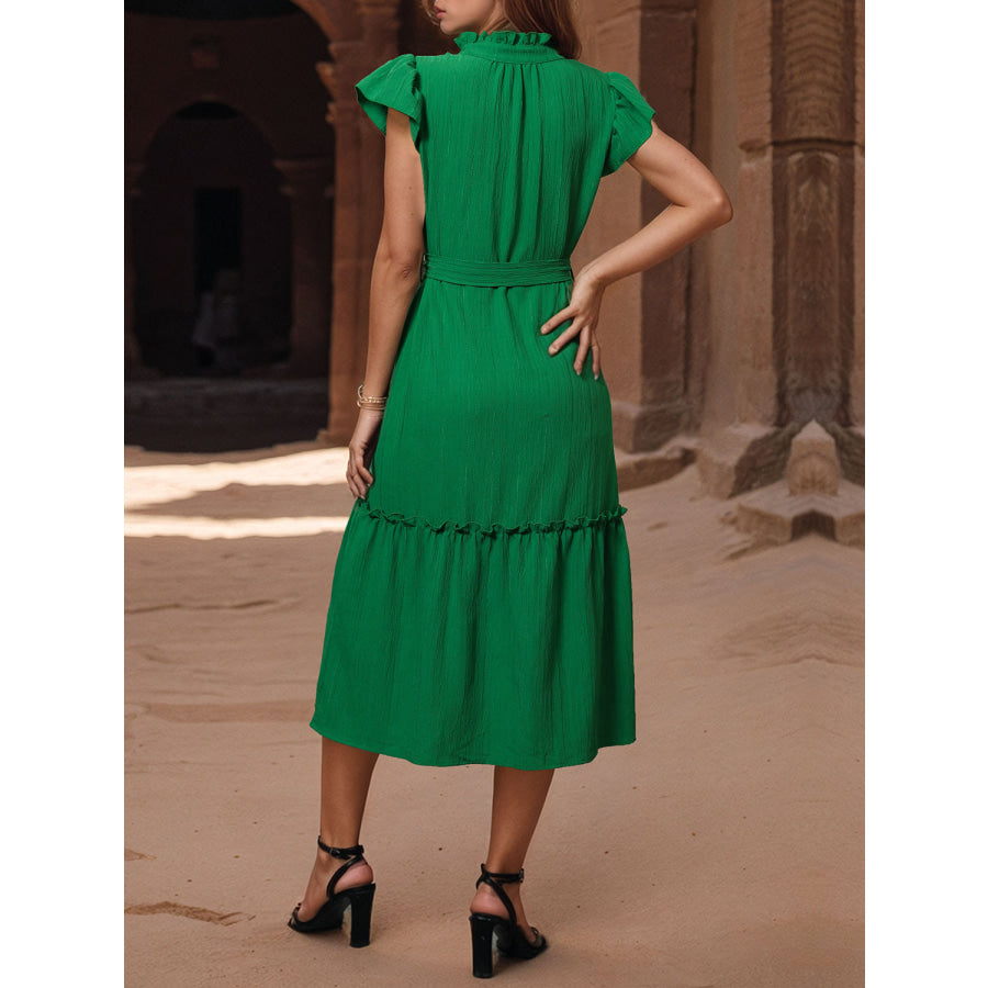 Tied Notched Cap Sleeve Dress Apparel and Accessories