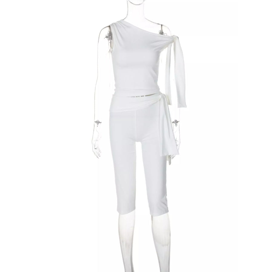 Tied One Shoulder Top and Capris Set Apparel and Accessories