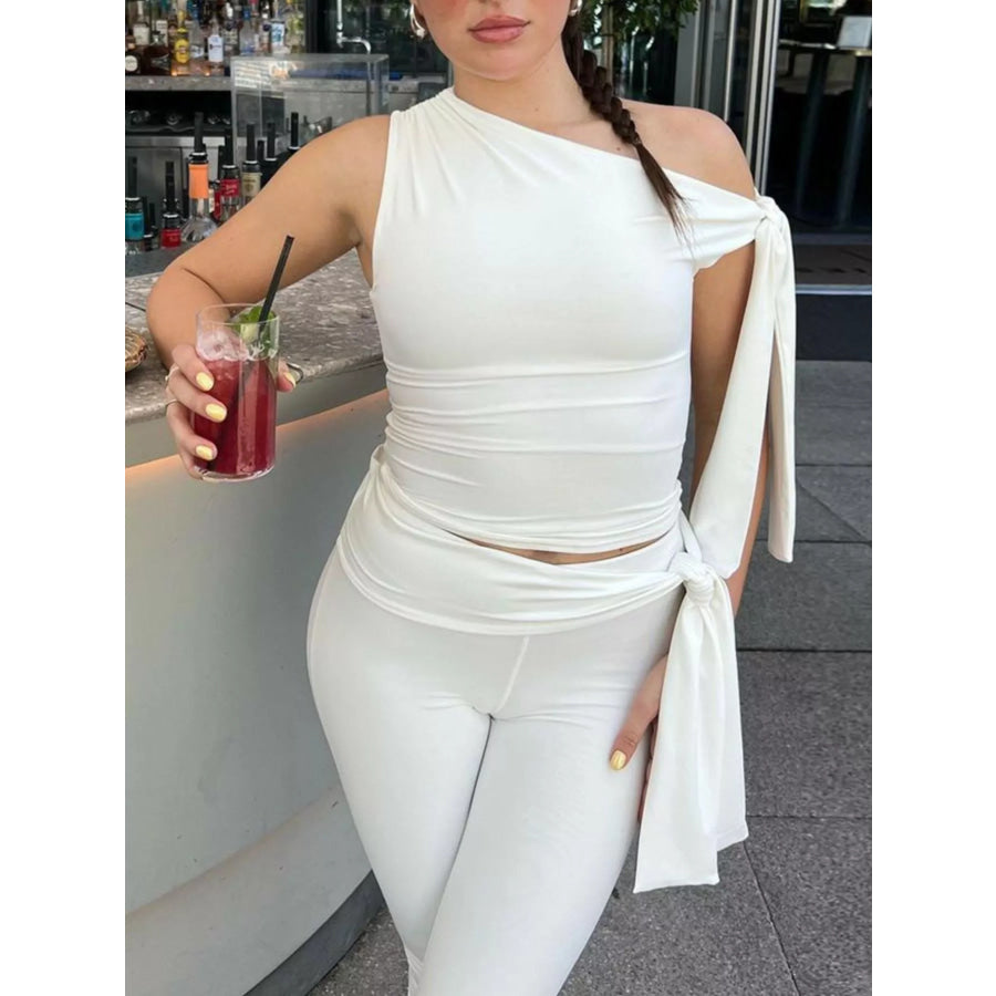 Tied One Shoulder Top and Capris Set Apparel and Accessories