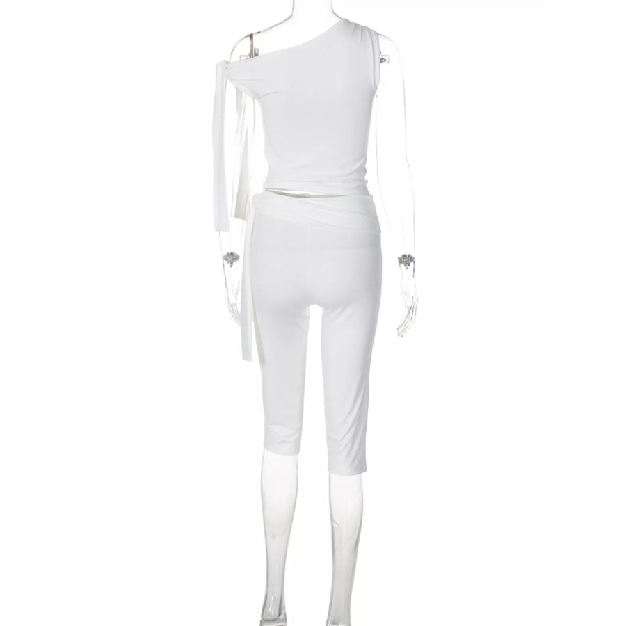 Tied One Shoulder Top and Capris Set Apparel and Accessories
