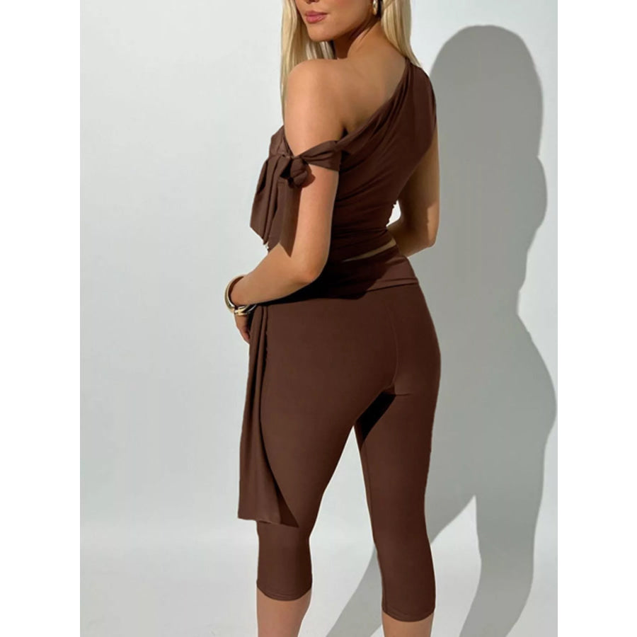 Tied One Shoulder Top and Capris Set Apparel and Accessories