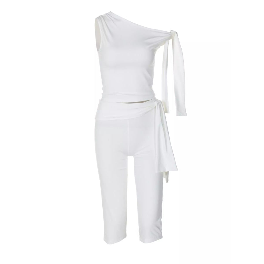 Tied One Shoulder Top and Capris Set Apparel and Accessories
