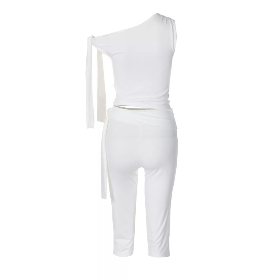 Tied One Shoulder Top and Capris Set Apparel and Accessories