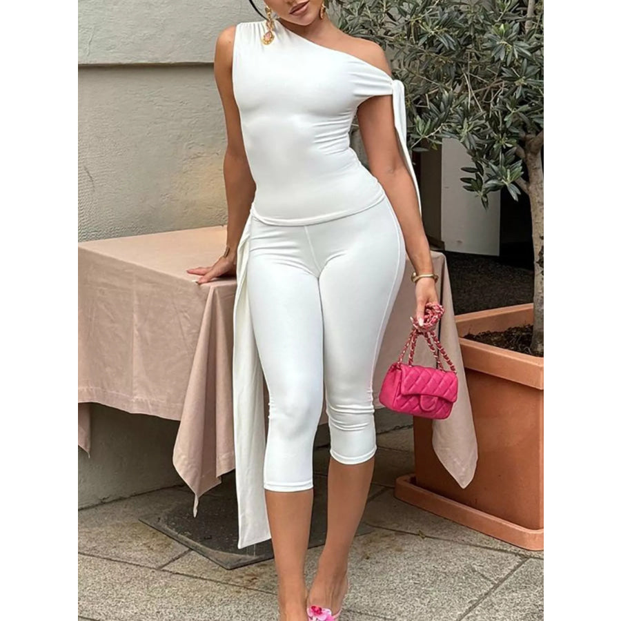 Tied One Shoulder Top and Capris Set Apparel and Accessories