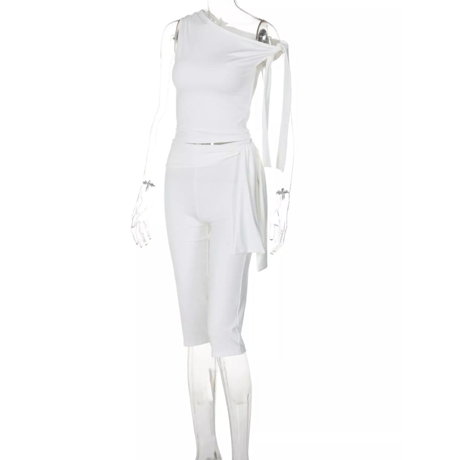 Tied One Shoulder Top and Capris Set Apparel and Accessories
