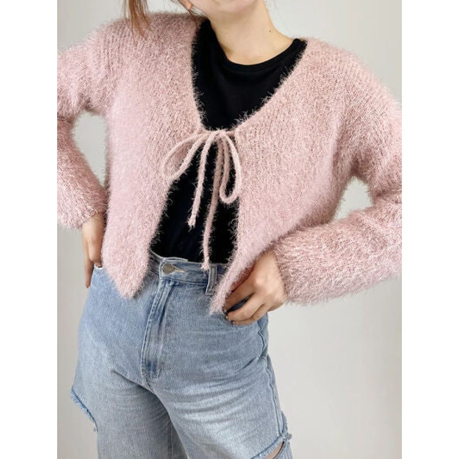 Tied Open Front Dropped Shoulder Cardigan Clothing